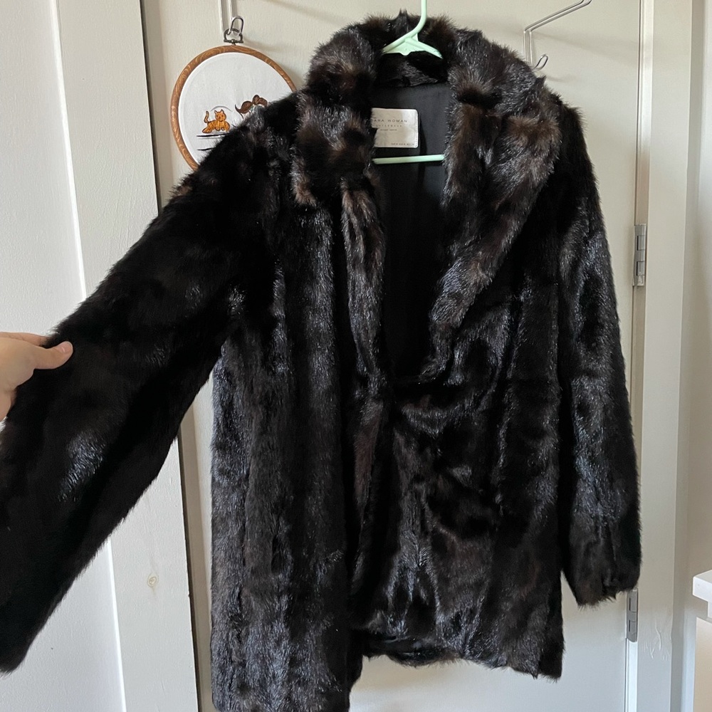 Zara Dark Brown Faux Fur Coat